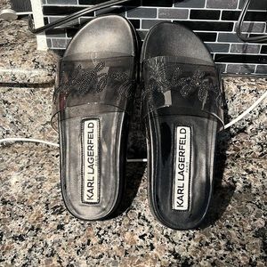 KARL LAGERFELD PARIS 
Blossom Rhinestone Transparent Slides barely worn